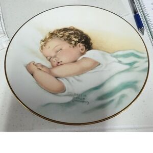 Bessie Pease Gutmann Collector Plate Sleeping Baby Gold Trim Nursery Decor